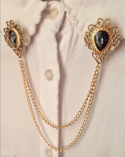 Vintage Style Collar Chain Pin | Gothic Stone Lapel Brooch