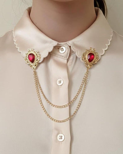 Vintage Style Collar Chain Pin | Gothic Stone Lapel Brooch