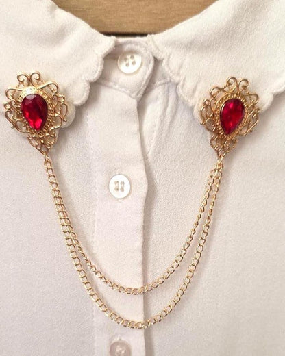 Vintage Style Collar Chain Pin | Gothic Stone Lapel Brooch
