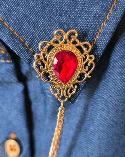 Vintage Style Collar Chain Pin | Gothic Stone Lapel Brooch