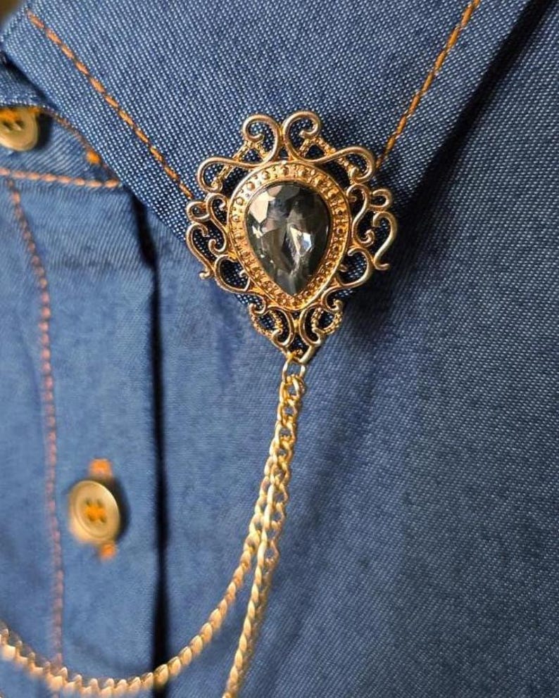 Vintage Style Collar Chain Pin | Gothic Stone Lapel Brooch