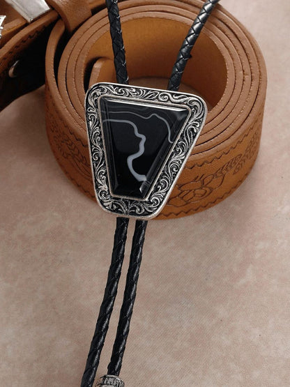 Black Triangle Bolo Tie: Southwestern Cowboy Wedding Necktie Leather Cord