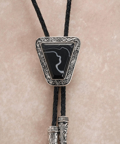 Black Triangle Bolo Tie: Southwestern Cowboy Wedding Necktie Leather Cord