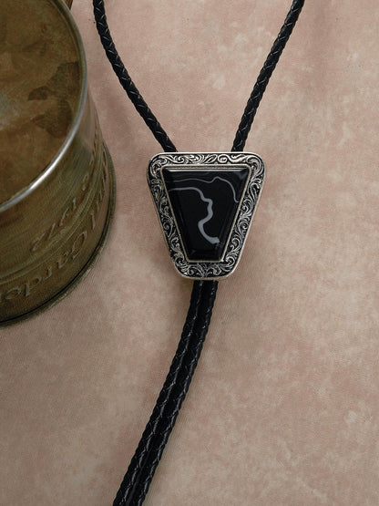 Black Triangle Bolo Tie: Southwestern Cowboy Wedding Necktie Leather Cord