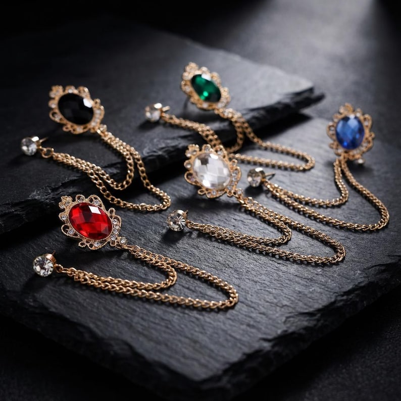 Chrysoberyl brooches,Chrysoberyl suit lapel brooches, coat lapel chain pins, men's brooches, wedding jewelry accessories