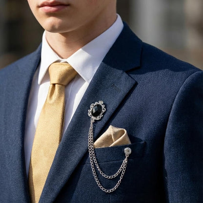 Chrysoberyl brooches,Chrysoberyl suit lapel brooches, coat lapel chain pins, men's brooches, wedding jewelry accessories