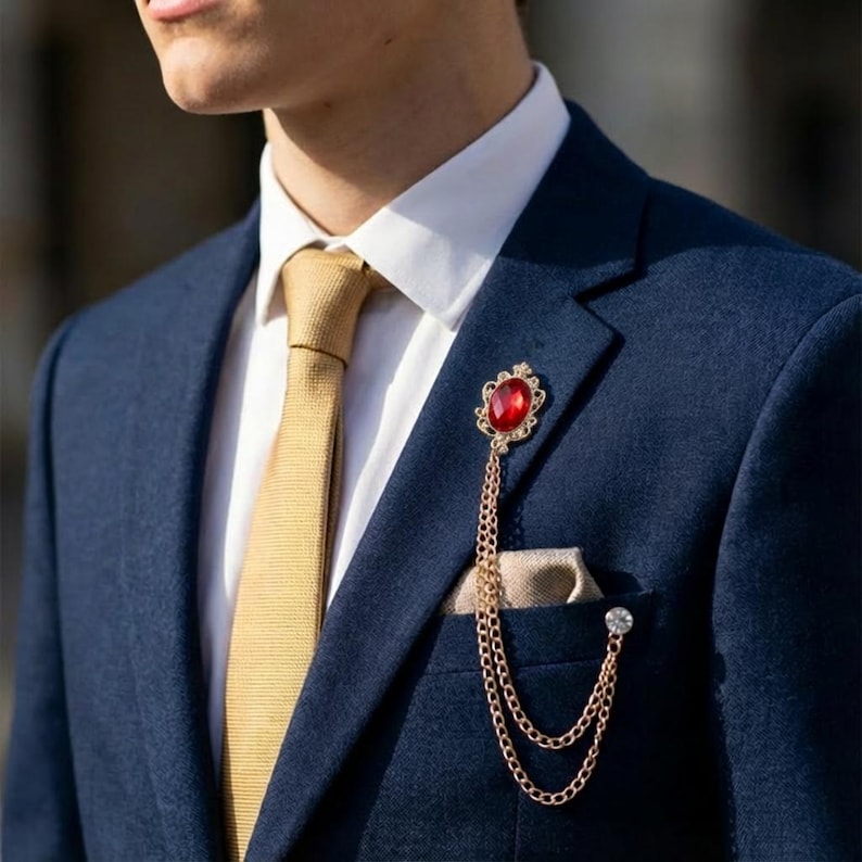 Chrysoberyl brooches,Chrysoberyl suit lapel brooches, coat lapel chain pins, men's brooches, wedding jewelry accessories