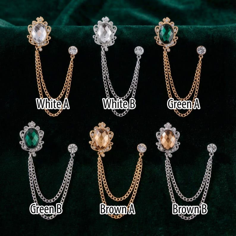 Chrysoberyl brooches,Chrysoberyl suit lapel brooches, coat lapel chain pins, men's brooches, wedding jewelry accessories