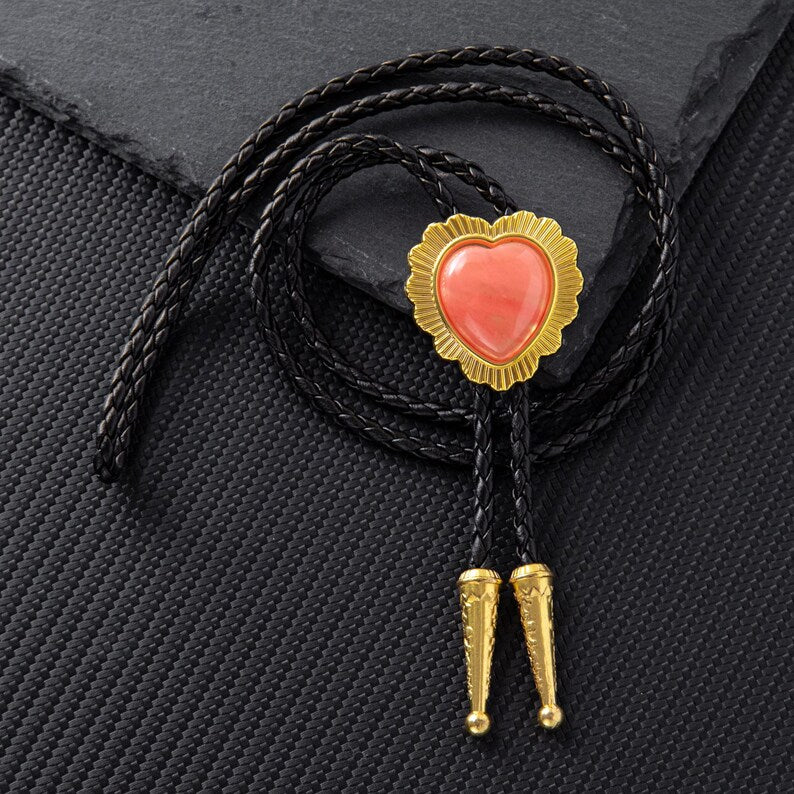 Bolo Tie, Bolo Tie Cœur Fait Main, Bolo Ties pour Couples, Bolo Ties Western en Pierres Roses et Vertes, Colliers pour Couples