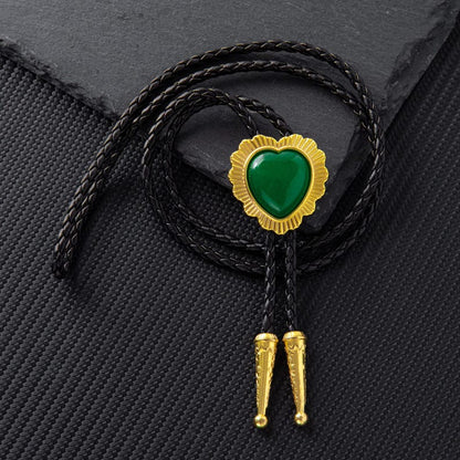 Bolo Tie, Bolo Tie Cœur Fait Main, Bolo Ties pour Couples, Bolo Ties Western en Pierres Roses et Vertes, Colliers pour Couples