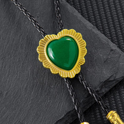 Bolo Tie, Bolo Tie Cœur Fait Main, Bolo Ties pour Couples, Bolo Ties Western en Pierres Roses et Vertes, Colliers pour Couples