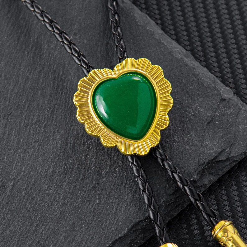 Bolo Tie, Bolo Tie Cœur Fait Main, Bolo Ties pour Couples, Bolo Ties Western en Pierres Roses et Vertes, Colliers pour Couples