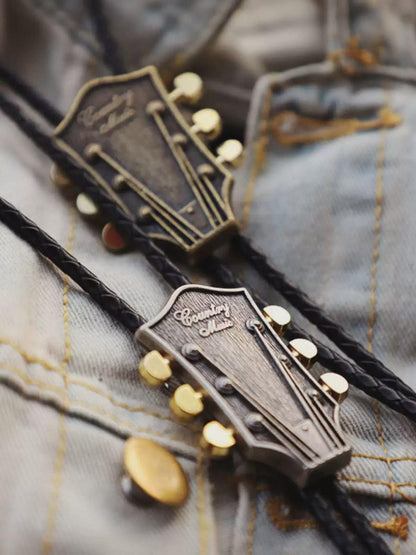 Guitar Headstock Bolo Tie – Vintage Western Music Bolo Tie for Men, Rock Guitar Cowboy Tie Necklace, Handmade Musician Wedding Jewelry