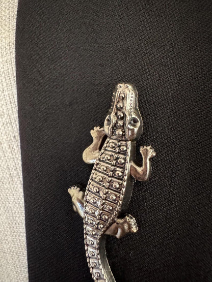 Broche Vintage Alligator, Épingles Crocodile Or & Argent, Bijoux Animaux, Broche de Revers Déclaration, Cadeau Unique pour Elle ou Lui