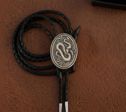 Pendentif Bolo Ovale Serpent pour Homme – Cravate en Cordon de Cuir Style Western, Motif Animal, Cadeau Mode Cowboy