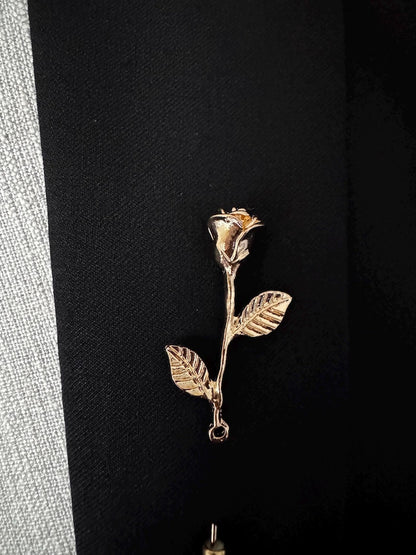 Rose flower with leaf Lapel Pin for Men, Wedding Groomsmen Boutonniere, Men Suit Lapel Pin Acessories, Men Lapel Brooch, Gift for him Men