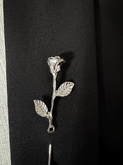 Rose flower with leaf Lapel Pin for Men, Wedding Groomsmen Boutonniere, Men Suit Lapel Pin Acessories, Men Lapel Brooch, Gift for him Men