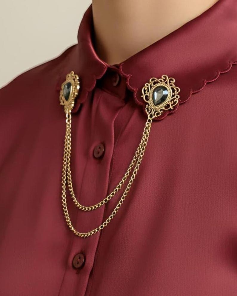 Vintage Style Collar Chain Pin | Gothic Stone Lapel Brooch