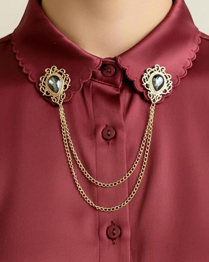 Vintage Style Collar Chain Pin | Gothic Stone Lapel Brooch