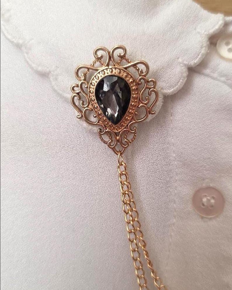 Vintage Style Collar Chain Pin | Gothic Stone Lapel Brooch