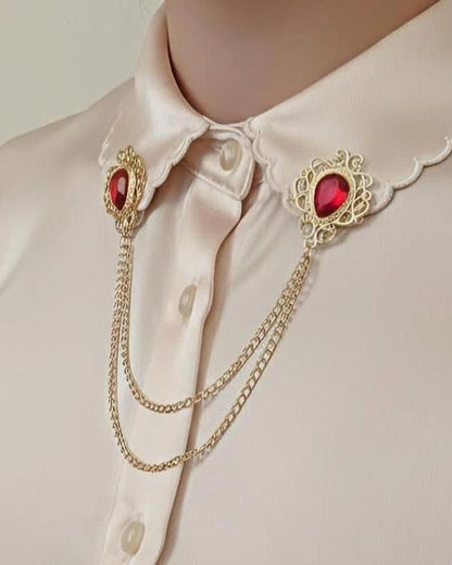 Vintage Style Collar Chain Pin | Gothic Stone Lapel Brooch