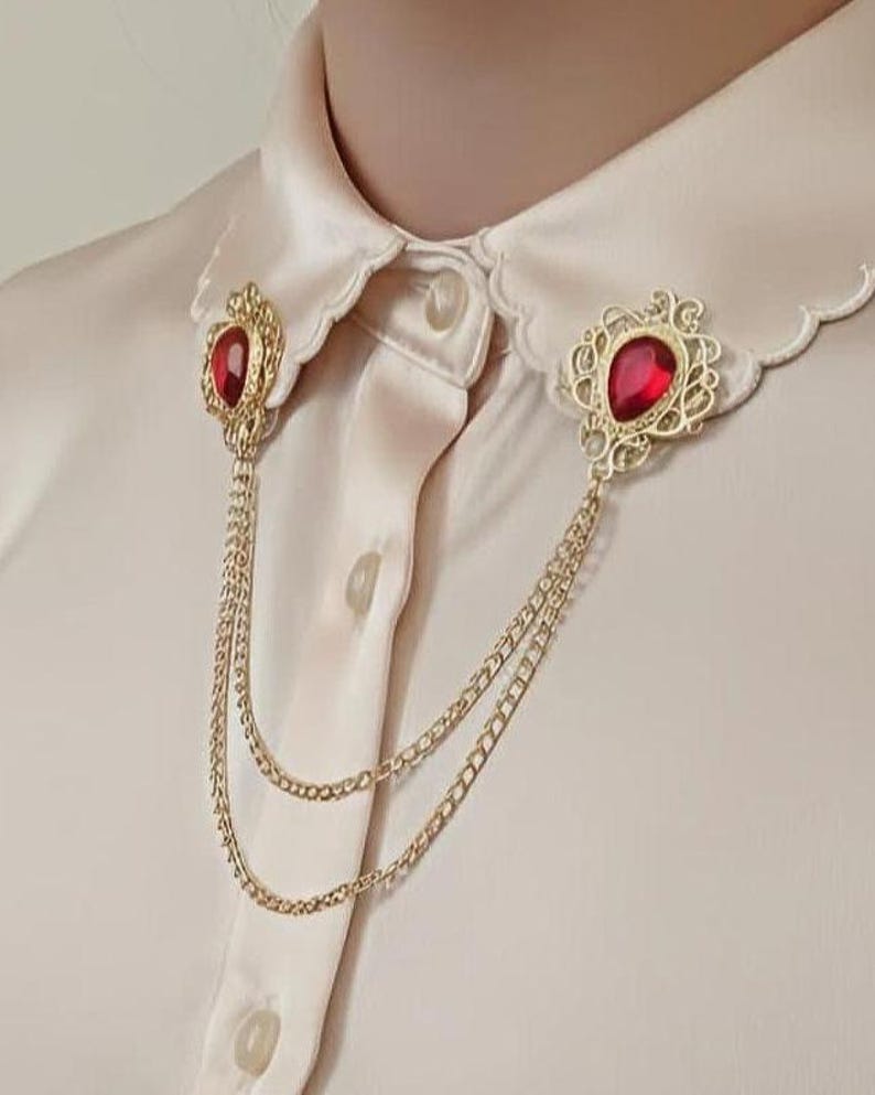 Vintage Style Collar Chain Pin | Gothic Stone Lapel Brooch