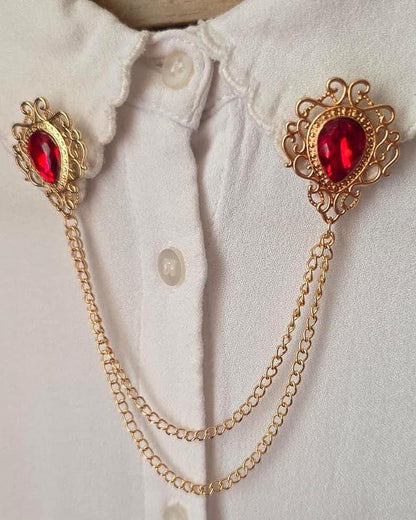 Vintage Style Collar Chain Pin | Gothic Stone Lapel Brooch