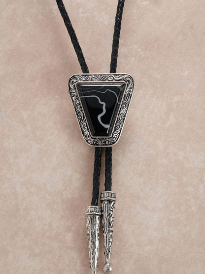 Black Triangle Bolo Tie: Southwestern Cowboy Wedding Necktie Leather Cord