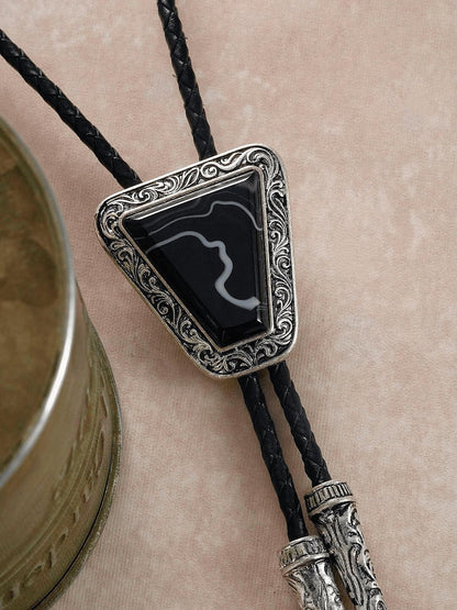 Black Triangle Bolo Tie: Southwestern Cowboy Wedding Necktie Leather Cord