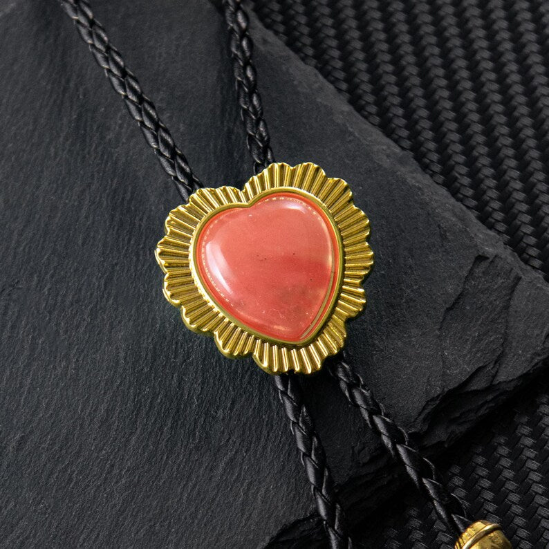 Bolo Tie, Bolo Tie Cœur Fait Main, Bolo Ties pour Couples, Bolo Ties Western en Pierres Roses et Vertes, Colliers pour Couples