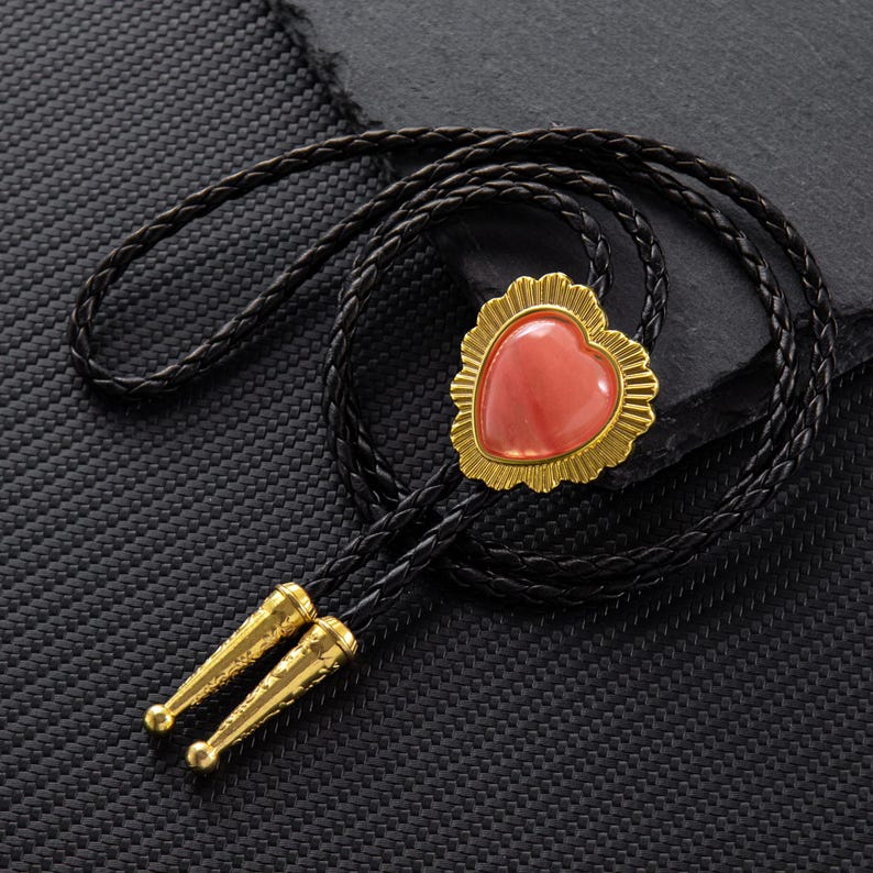 Bolo Tie, Bolo Tie Cœur Fait Main, Bolo Ties pour Couples, Bolo Ties Western en Pierres Roses et Vertes, Colliers pour Couples