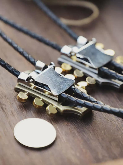 Guitar Headstock Bolo Tie – Vintage Western Music Bolo Tie for Men, Rock Guitar Cowboy Tie Necklace, Handmade Musician Wedding Jewelry