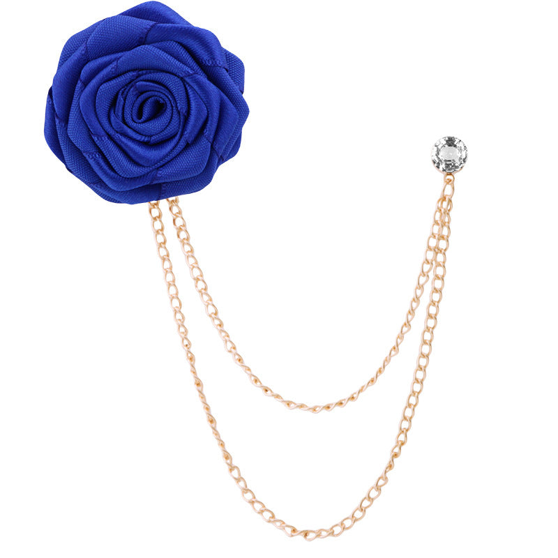 Men's rose double chain tassel lapel pin, rose brooch for groom and best man
