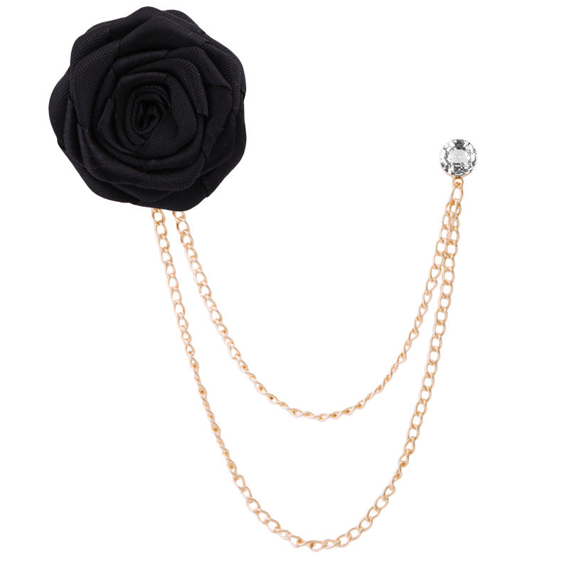 Men's rose double chain tassel lapel pin, rose brooch for groom and best man