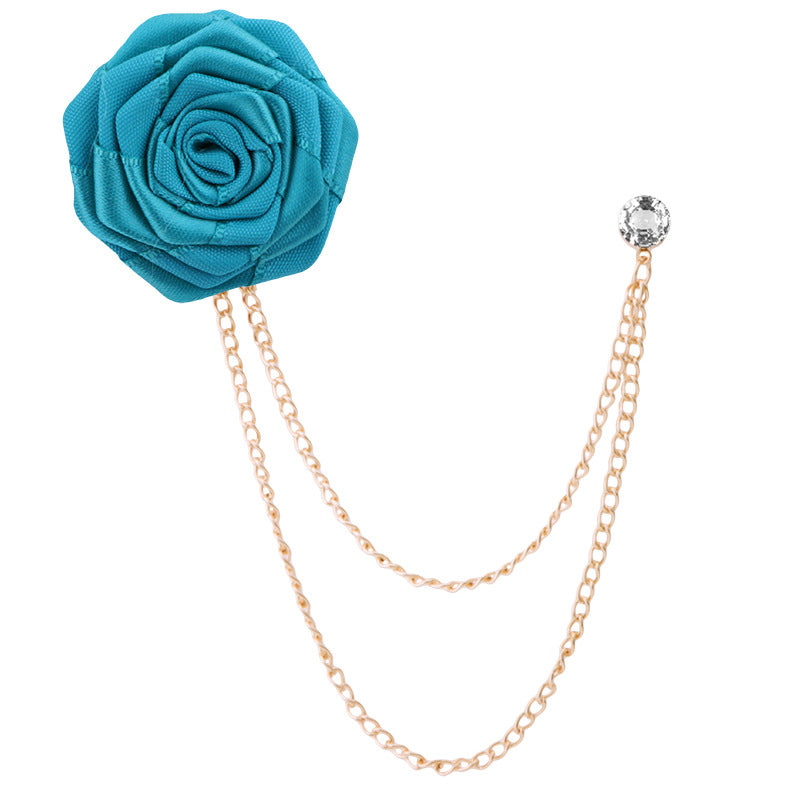 Men's rose double chain tassel lapel pin, rose brooch for groom and best man