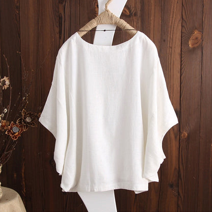 Women's Loose Cotton T-Shirt | Casual Round Neck Short Sleeve Batwing Top