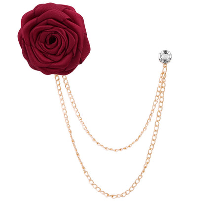 Men's rose double chain tassel lapel pin, rose brooch for groom and best man