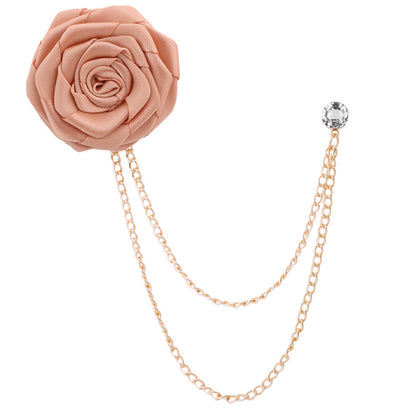 Men's rose double chain tassel lapel pin, rose brooch for groom and best man