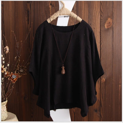 Women's Loose Cotton T-Shirt | Casual Round Neck Short Sleeve Batwing Top