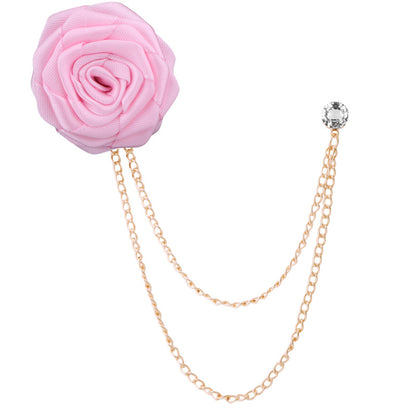 Men's rose double chain tassel lapel pin, rose brooch for groom and best man