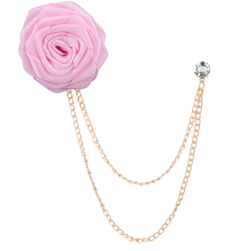 Men's rose double chain tassel lapel pin, rose brooch for groom and best man