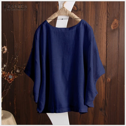 Women's Loose Cotton T-Shirt | Casual Round Neck Short Sleeve Batwing Top