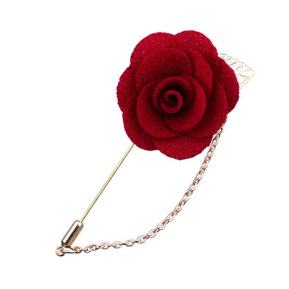 Lapel pins featuring blooming roses, for men, with gold chains