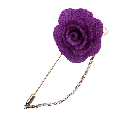 Lapel pins featuring blooming roses, for men, with gold chains