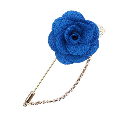Lapel pins featuring blooming roses, for men, with gold chains