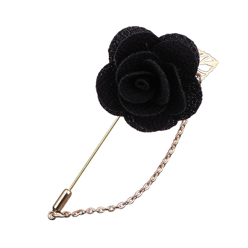 Lapel pins featuring blooming roses, for men, with gold chains