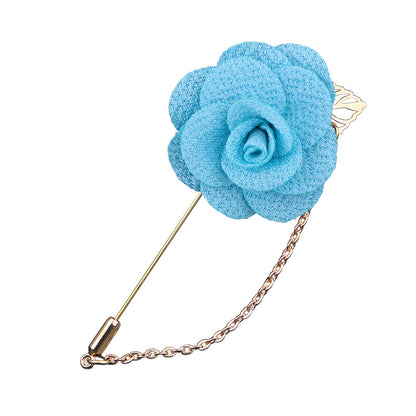 Lapel pins featuring blooming roses, for men, with gold chains