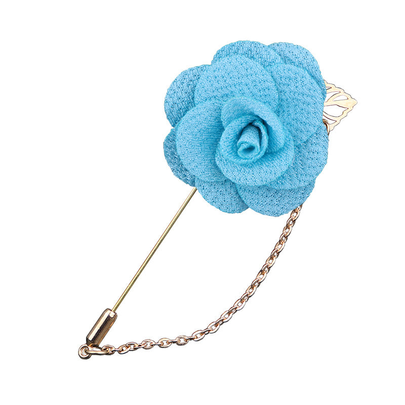 Lapel pins featuring blooming roses, for men, with gold chains