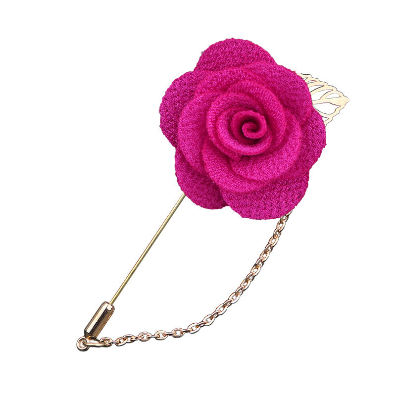 Lapel pins featuring blooming roses, for men, with gold chains