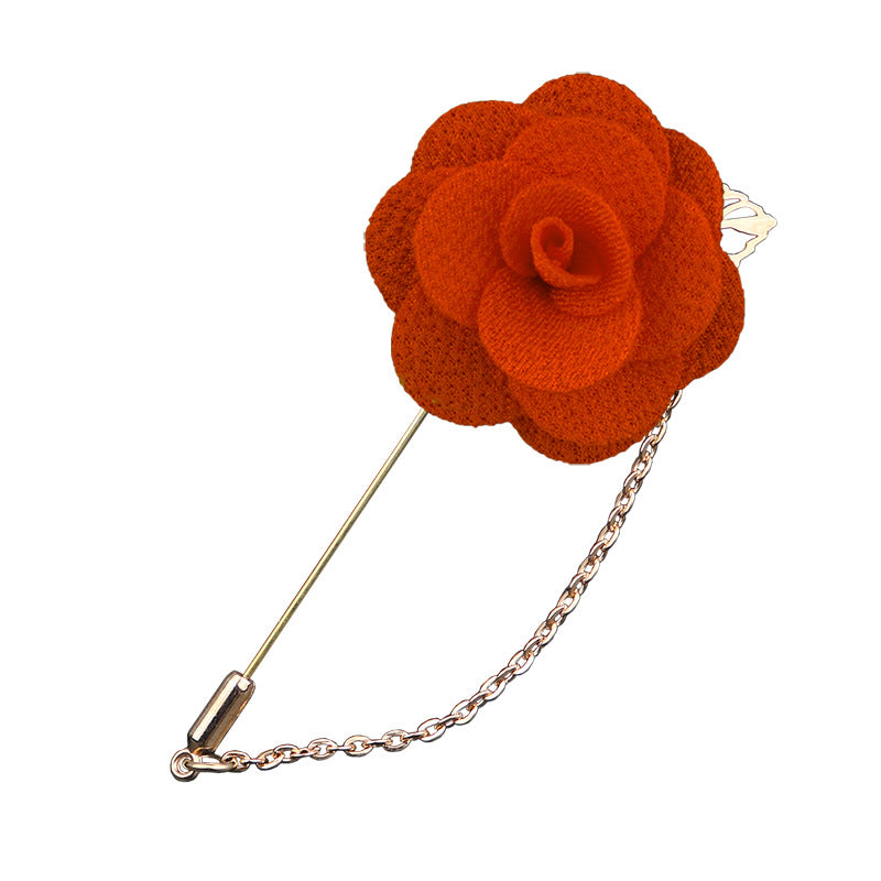 Lapel pins featuring blooming roses, for men, with gold chains